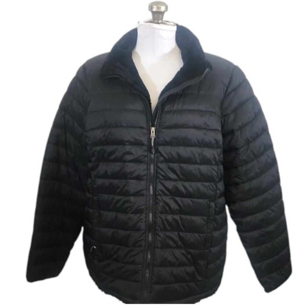 HeatKeep Black Quilted Puffer Jacket Faux Fur Lined  - Women’s XL